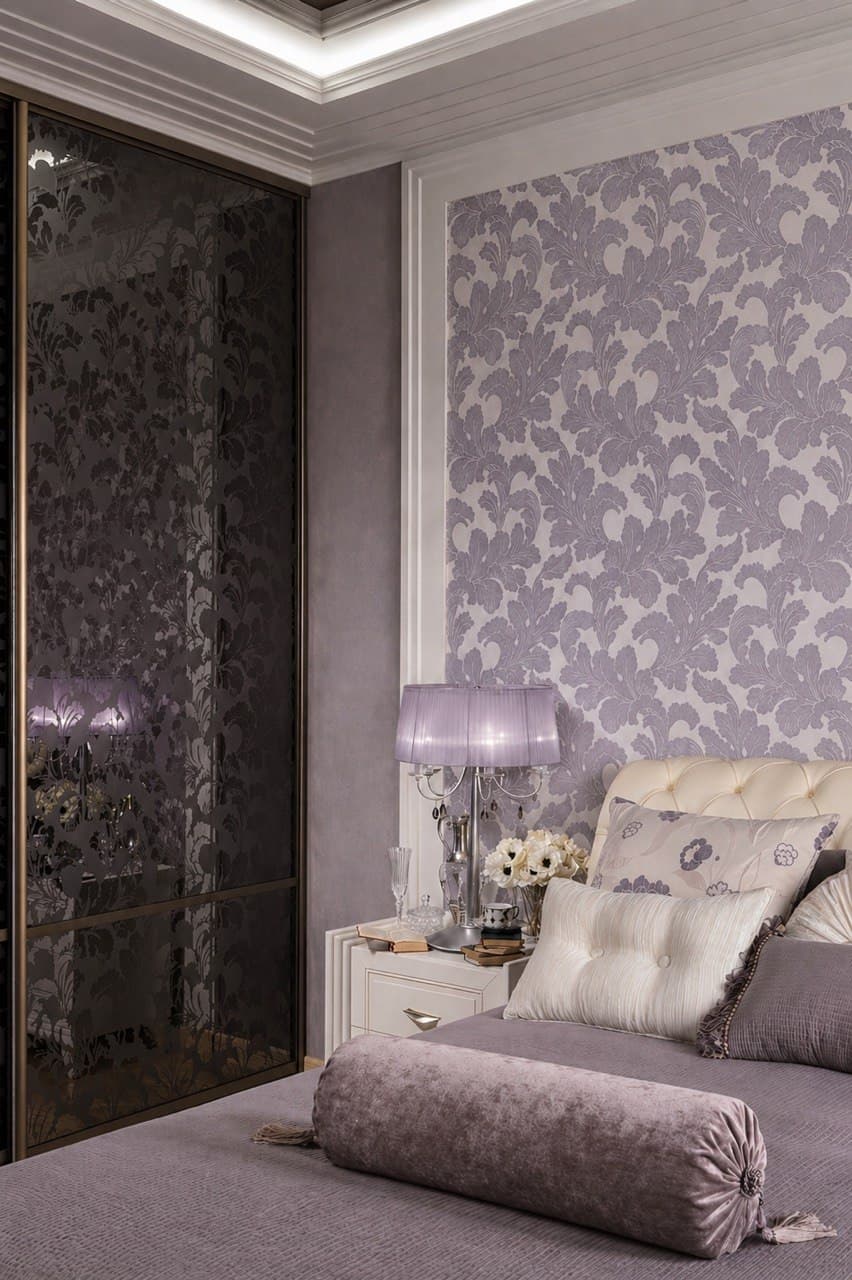 Decorative wall panel close-up inside a classic bedroom suite